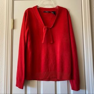 Red front knot tie sweater